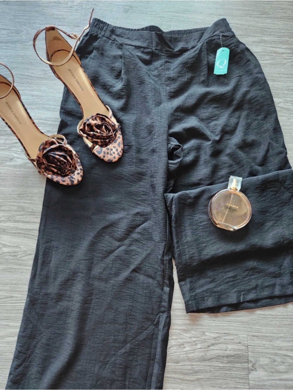 Black Wide Leg Elastic Waist Pants